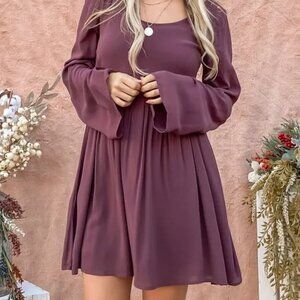 And The Why Back Lace Button Down Detail Bell Sleeve Dress